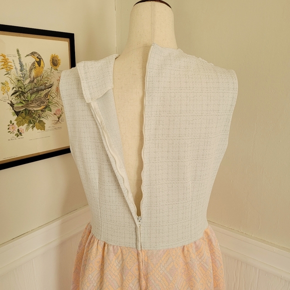 Vintage 60s Peach Silver Shimmer Sparkle Sleeveless Maxi Dress Size Large - Picture 12 of 14